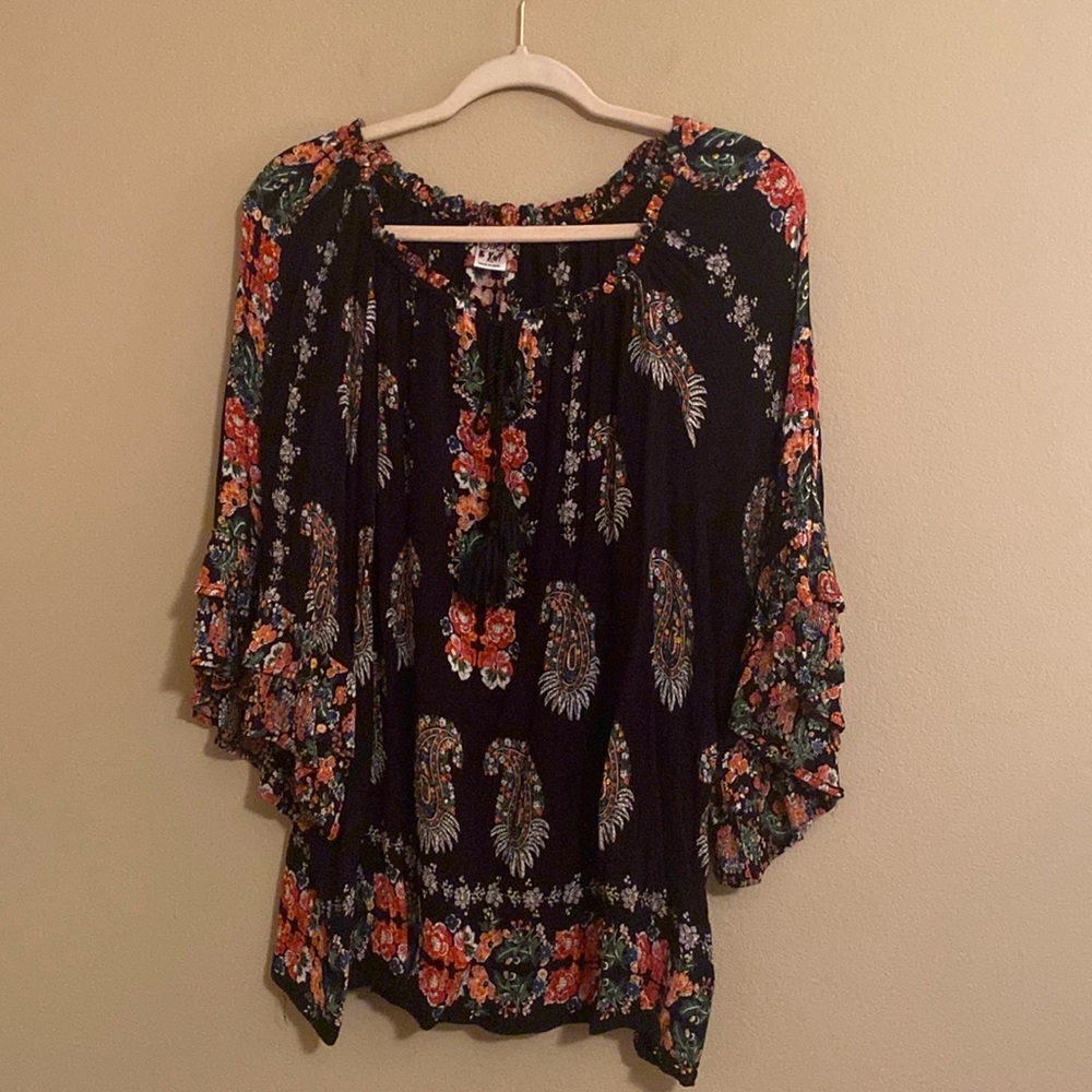 Billabong Gorgeous Bohemian / Boho Floral Ruffled Top XL